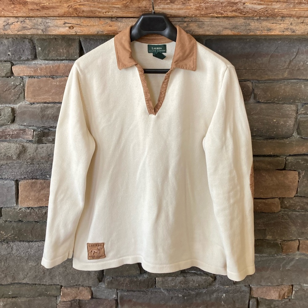 Vintage 90s Lauren Ralph Lauren Knit Cotton V Neck Western Retro Sweater Top - Picture 5 of 11